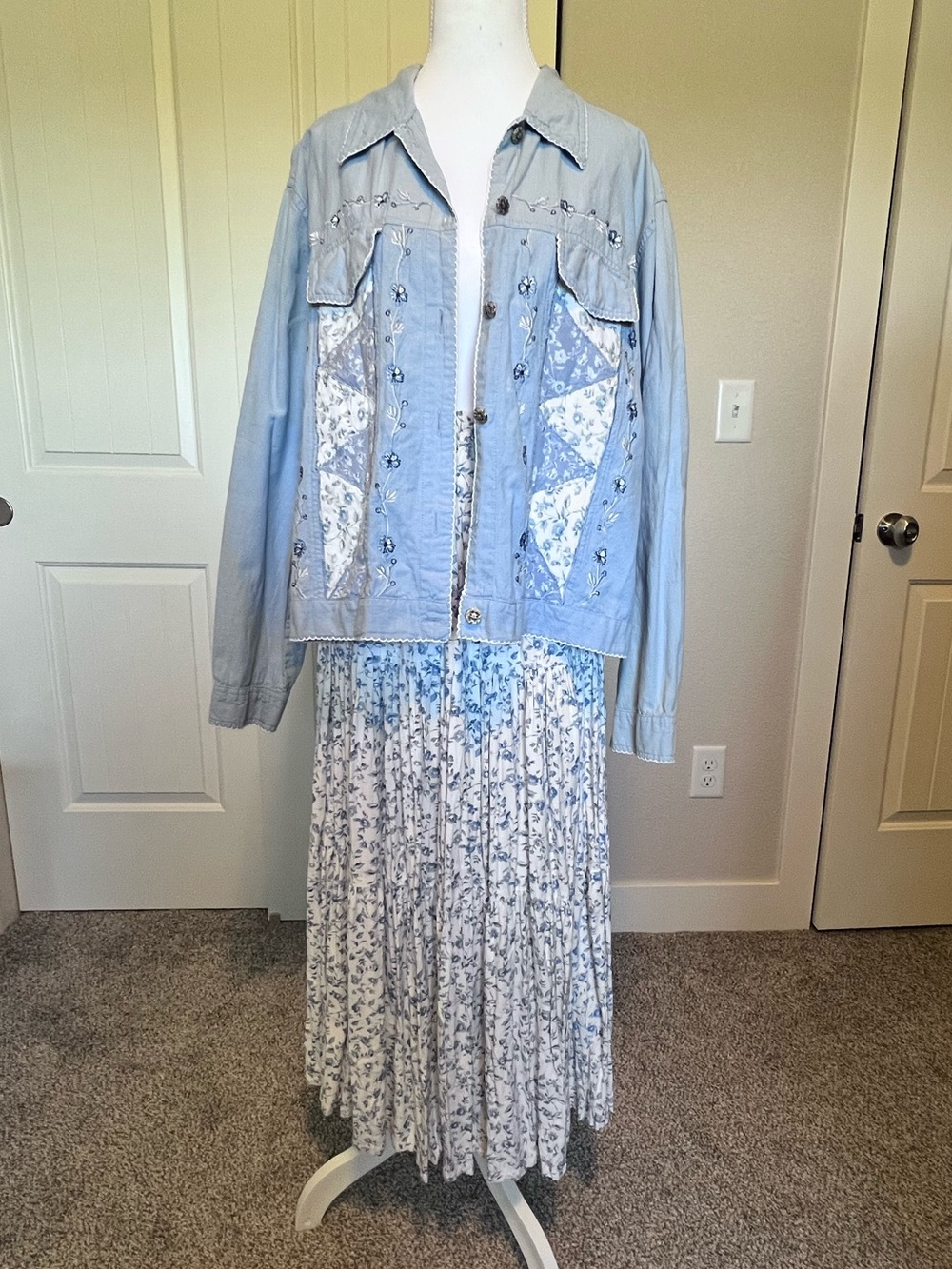 Vintage Floral Pleated Maxi Skirt by Tantrums Elastic Waist Boho Prairie Sz XL - Picture 10 of 11